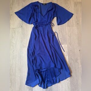 Lulus • Farah Royal Blue Print Midi Wrap Dress
